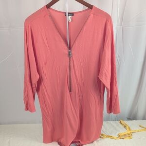 VENUS Coral Pink Zip-Front Tunic